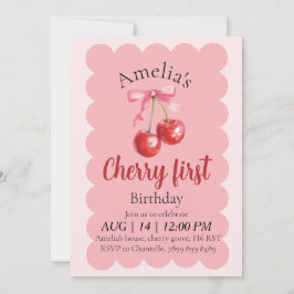 Girls Cherry First Birthday invitation  Einladung