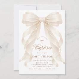Girl's Christian Baptism Pearl Bow Invitation Einladung
