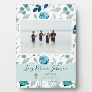 Girls Christliche Taufe Gedenkfeier Plaque Blue Fotoplatte