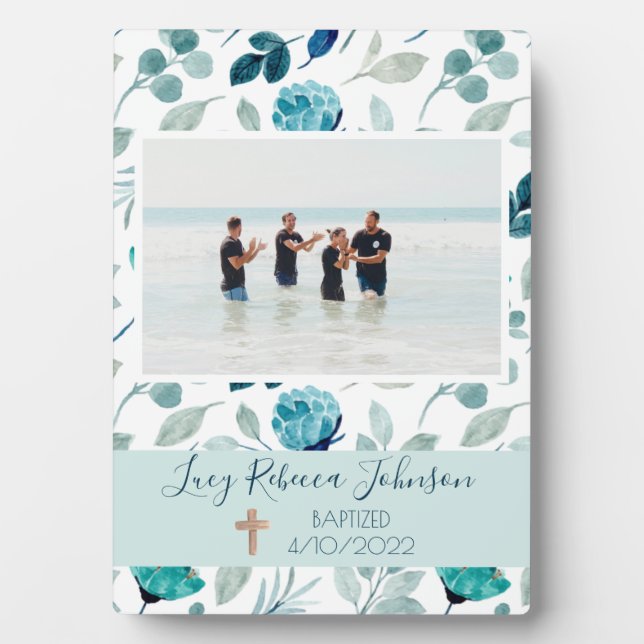 Girls Christliche Taufe Gedenkfeier Plaque Blue Fotoplatte (Vorderseite)