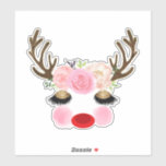 Girls Christmas Holiday Rentier Floral Antlers Aufkleber<br><div class="desc">Anpassen mit oder ohne Text</div>