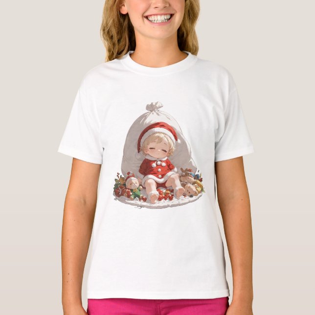 Girls Christmas T-Shirt | Cute Santa Kids Tee (Vorderseite)