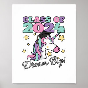 Girls Class of 2024 Magical Unicorn Graduation Cap Poster
