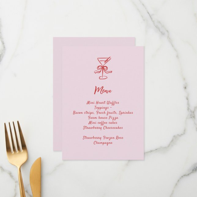 Girls Cocktail Brunch Rosa Handschrift Menükarte (Vorderseite/Rückseite Beispiel)