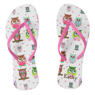 Girl's Colorful Cartoon Owl Flip Flops
