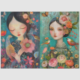 Girls Colorful Floral Decoupage Collage Seidenpapier