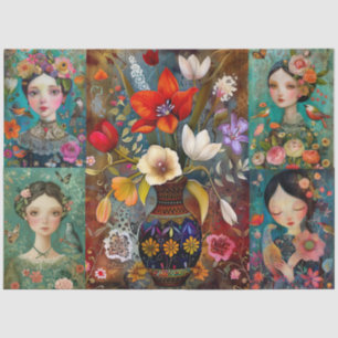 Girls Colorful Floral Decoupage Collage Seidenpapier