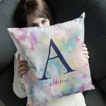 Girl's Colorful Tie-Dye Monogram Name Throw Kissen<br><div class="desc">Cute tie-dye monogram and name pillow for her bedding. A tie-dyed personalized design she will love.</div>