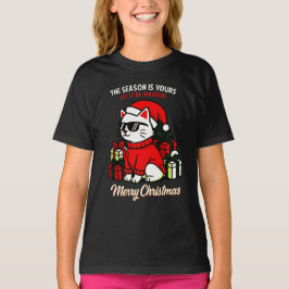Girls' Cool Cat Funny Festive Christmas T-Shirt