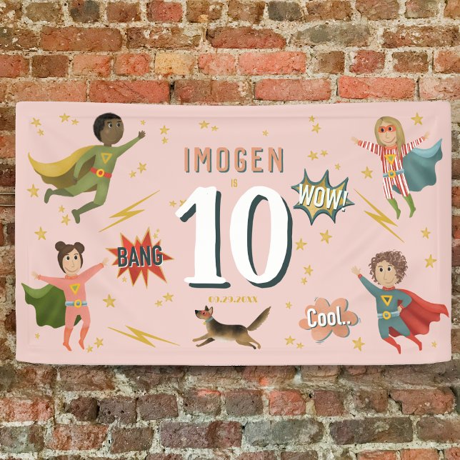 Girls Cool Pink Action Superhero Kindergeburtstag Banner (Von Creator hochgeladen)