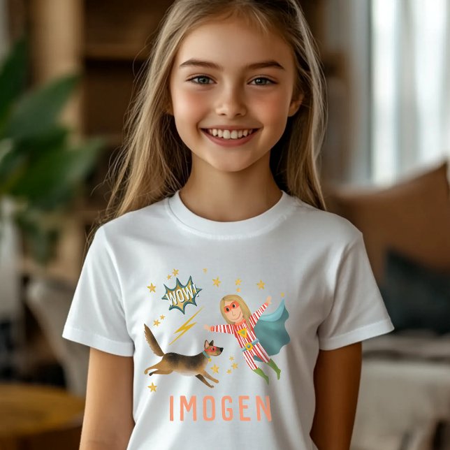 Girls Cool Superhero und Super Dog Kids Comic T-Shirt (Von Creator hochgeladen)