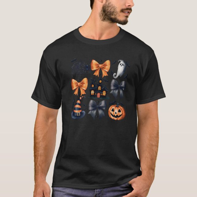 Girls Coquette Spooky Bow Witch Hat Pumpkin Ghost  T-Shirt (Vorderseite)