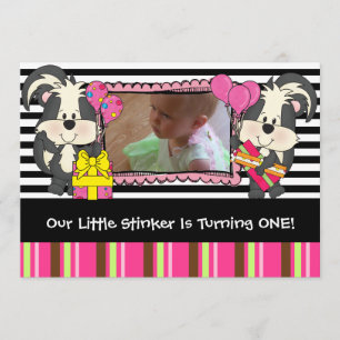 Girls Custom Little Stinker Skunk Birthday Einladu Einladung