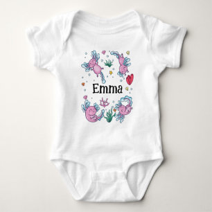 Girls Cute and Modern Pink Axolotl and Name Kids Baby Strampler