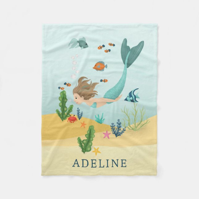 Girls Cute and Whimsical Magical Mermaid Sea Kids Fleecedecke (Vorderseite)