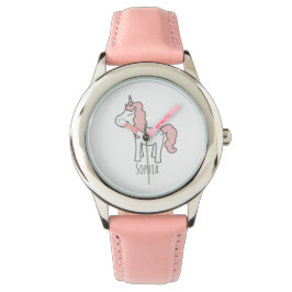 Girls Cute Boho Pink Unicorn and Name Armbanduhr