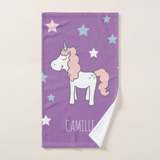 Girls Cute Magical Purple Unicorn  Badhandtuch Set (Handtuch)