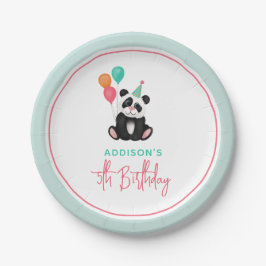 Girls Cute Pink Panda Bear 5th Birthday Party Pappteller