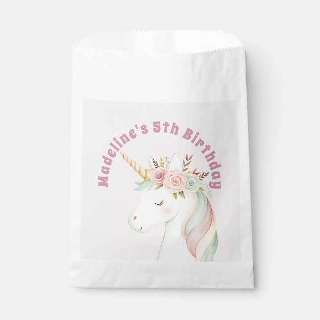 Girls Cute Pink Unicorn Birthday Geschenktütchen (Vorderseite)