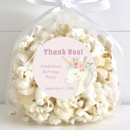 Girls Cute Pink Unicorn Birthday Thank You Runder Aufkleber