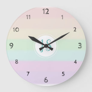 Girl's Cute Rainbow Color Pastel Monogram Nursery Große Wanduhr