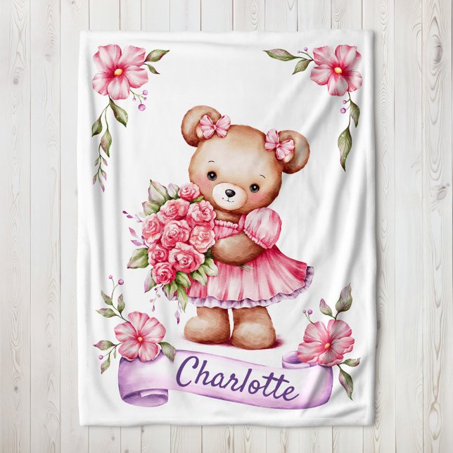 Girls Cute Teddy Bear Kids Fleece Blanket (Von Creator hochgeladen)
