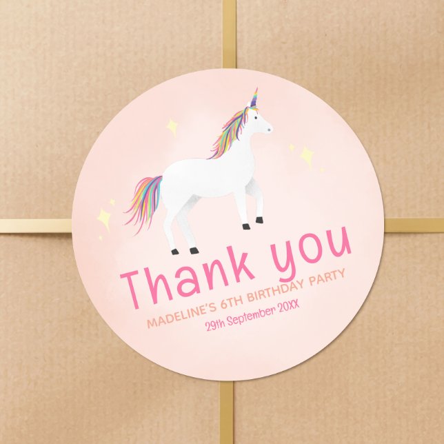 Girls Cute Unicorn Birthday Thank You Favor Runder Aufkleber (Von Creator hochgeladen)