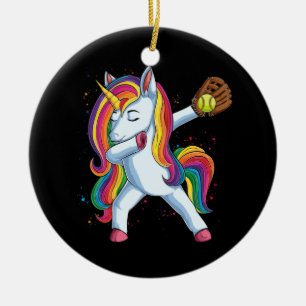 Girls Dabbing Softball Unicorn Bekleidung Sport Keramik Ornament