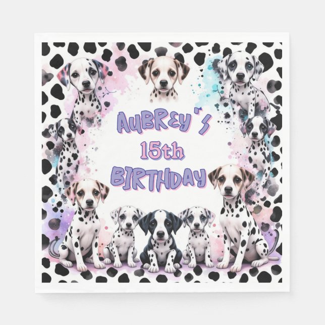 Girl's Dalmatian Puppy Pastel Purple Birthday Serviette (Vorderseite)