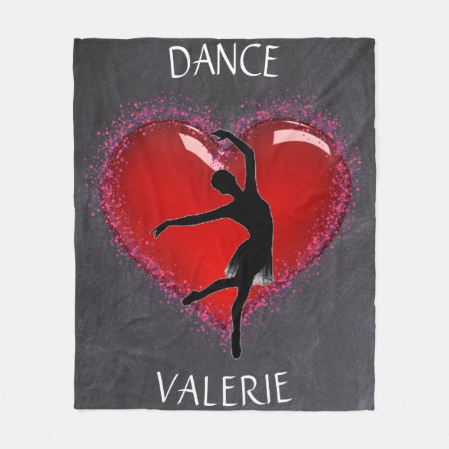 Girls Dance Chalkboard Herz mit Personalisiertem N Fleecedecke (Vorderseite)