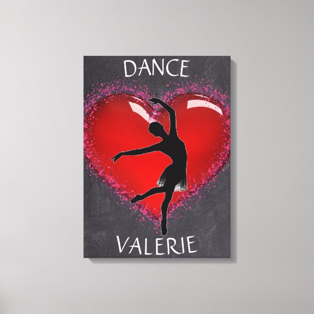 Girls Dance Chalkboard Herz mit Personalisiertem N Leinwanddruck (Vorderseite)