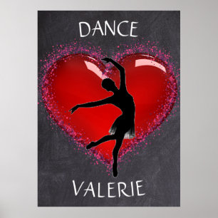 Girls Dance Chalkboard Herz mit Personalisiertem N Poster