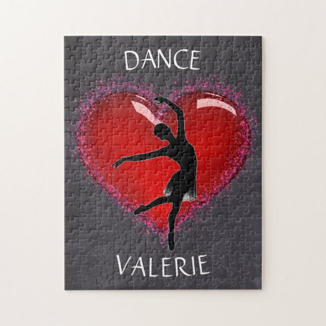 Girls Dance Chalkboard Herz mit Personalisiertem N Puzzle (Vertikal)