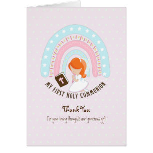 Girl's Danke Heilige Kommunion Card - Rotes Haar