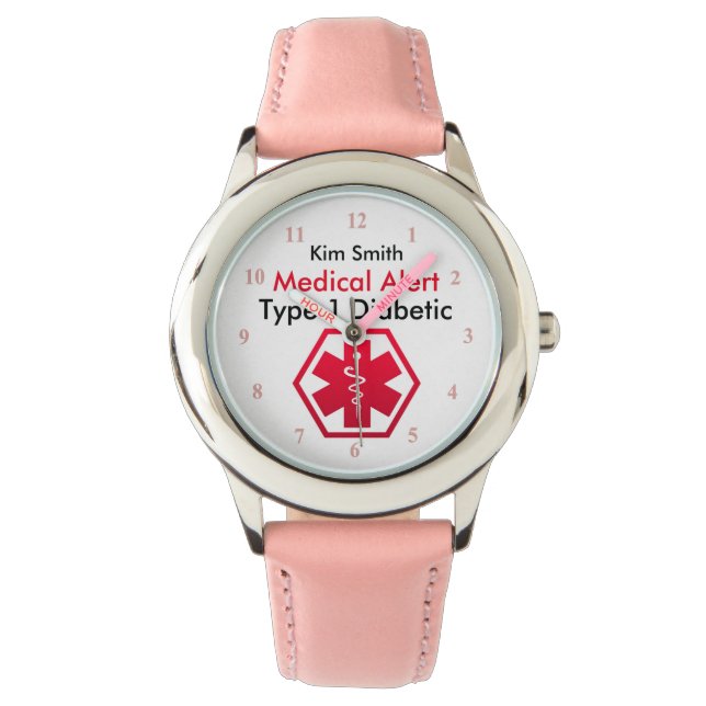 Girls Diabetes Medical Alert Typ 1 oder 2 Armbanduhr (Vorderseite)