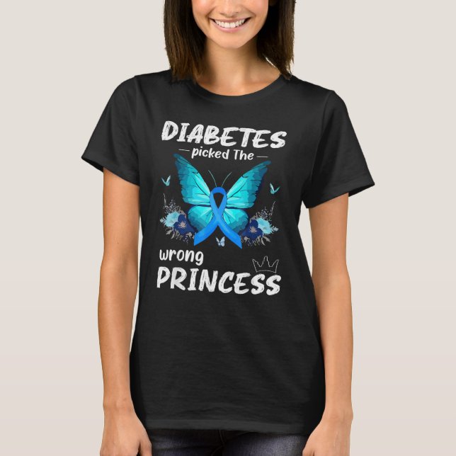Girls  Diabetes Picked The Wrong Princess T1D Awar T-Shirt (Vorderseite)
