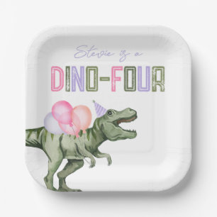 Girl's Dino Vier Geburtstagsparty Teller