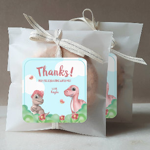 Girl's Dinosaur Geburtstag Dank Quadratischer Aufkleber