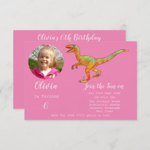 Girls Dinosaur Geburtstag Velociraptor Party Pink Einladung