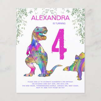 Girls Dinosaur Geburtstagsparty Einladung Flyer