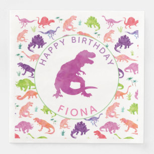 Girls Dinosaur Geburtstagsparty Muster Lila Dino Serviette