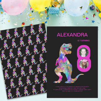 Girls Dinosaur Geburtstagsparty Pink Einladung