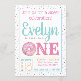 Girls Donut Erste Geburtstagsparty Einladung