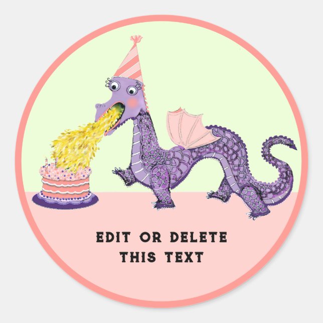 Girl's Dragon Birthday Classic Round Sticker (Vorderseite)
