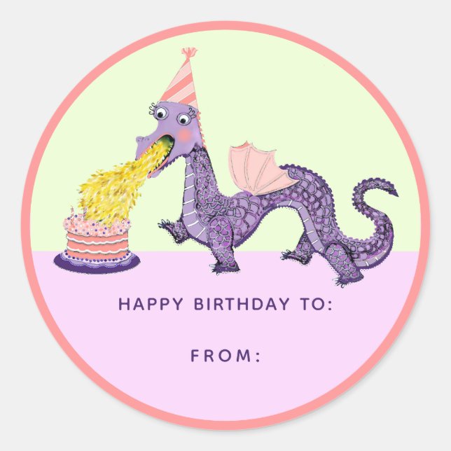 Girl's Dragon Birthday Classic Round Sticker (Vorderseite)