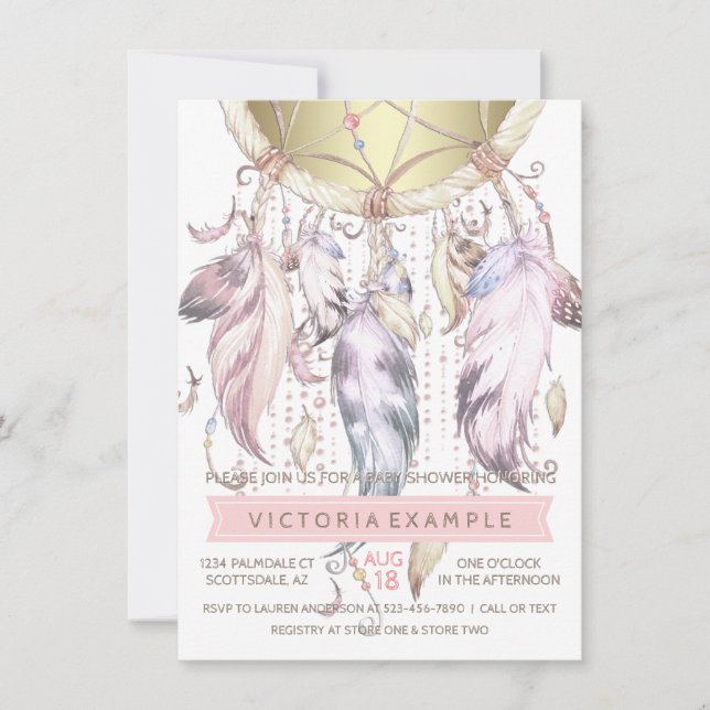 Girls Dream Catcher Baby Shower Einladungen (Vorderseite)