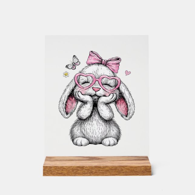 Girls Easter Cute Bunny Face Pink Easter Kids Todd Acrylschild (Vorderseite)