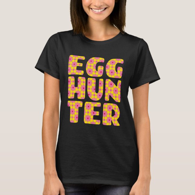 Girls Easter Egg Hunting   Yellow Pink Flowers Pri T-Shirt (Vorderseite)