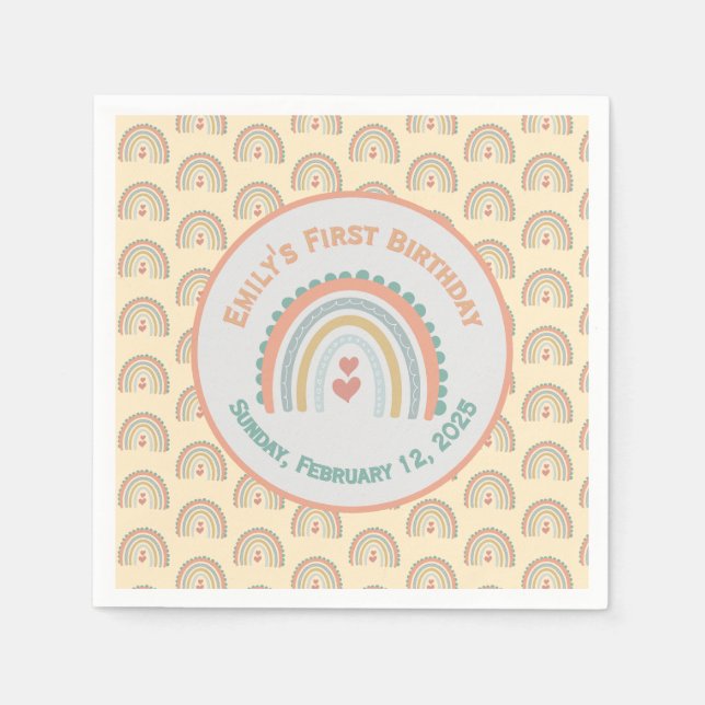 Girl's Elegant & Sweet Rainbow Blassgelb Serviette (Vorderseite)