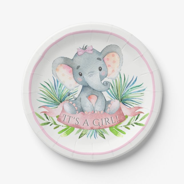 Girls Elephant Baby Shower Paper Teller (Vorderseite)